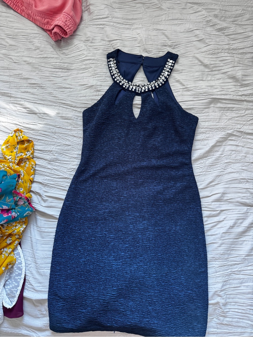 Teeze Me Navy Jewel Halter Mini Dress